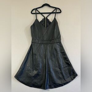 Almost Famous Black Faux Leather Short Dress with Lace NWT